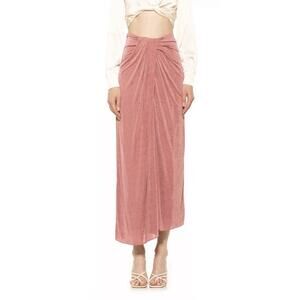 ALEXIA ADMOR Jeanette Drape Front MIDI‎ Slinky Stretchy Blush Skirt Large NEW